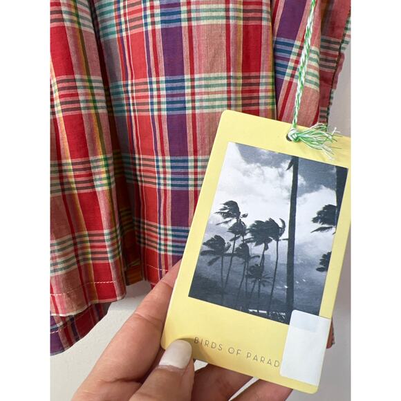 NWT Birds of Paradise Shelia Tapestry Red Plaid Balloon Sleeve Blouse Top - Picture 4 of 8